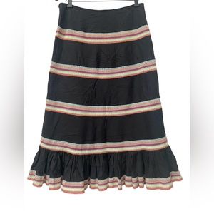 Bamboo Traders Long Black Tiered Skirt Colorful Mexican Folk Style Ruffle sz 10